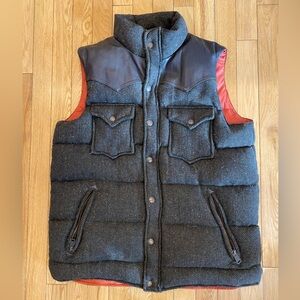 Penfield Herringbone Tweed and Leather Down Vest Men’s Size Medium